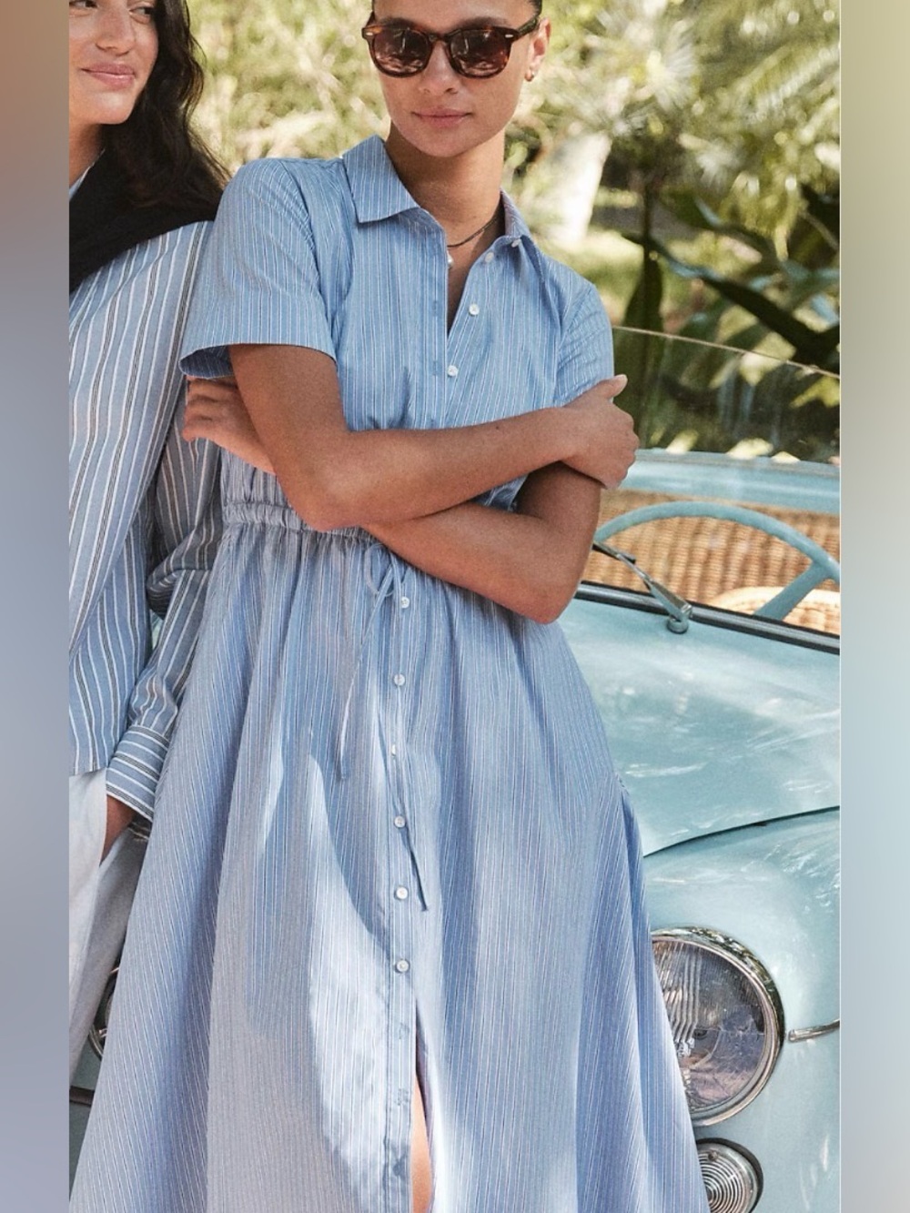 J. Crew Light Blue Cotton Poplin Striped Midi Shirt Dress Medium - Short Sleeves - Picture 2 of 6